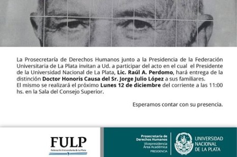 Entregan Honoris Causa de Jorge Julio López a sus familiares