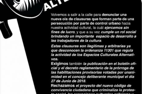Convocan a un»Culturazo» contra la clausura de espacios culturales en la ciudad
