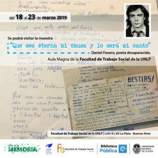 Muestra por Daniel Favero: «Que sea eterna mi causa y lo será mi canto»